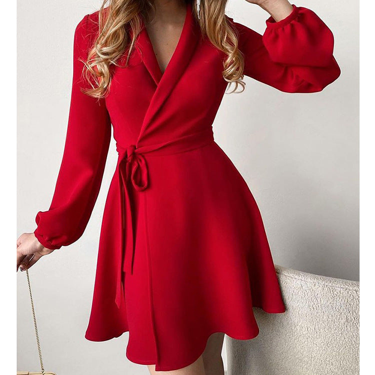 One Piece Lace Up Dress in Color Matching Design