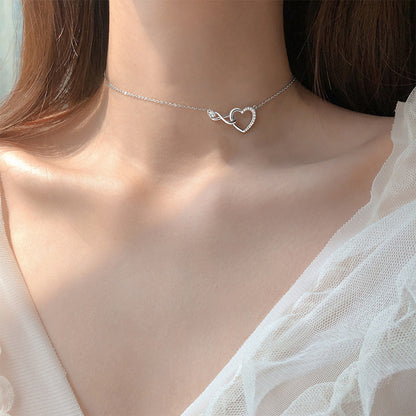 Korean Style Heart Necklace with Sparkling Diamonds