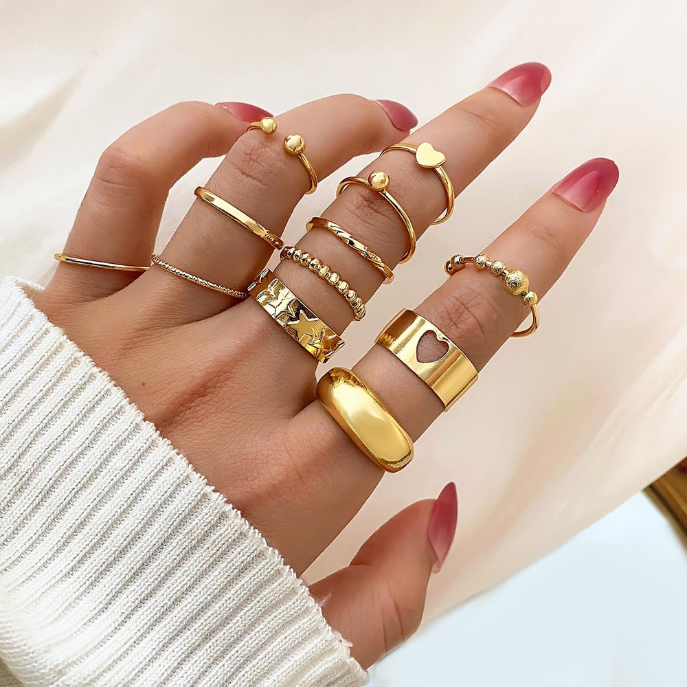 Retro Artistic Relief 12-Piece Ring Collection