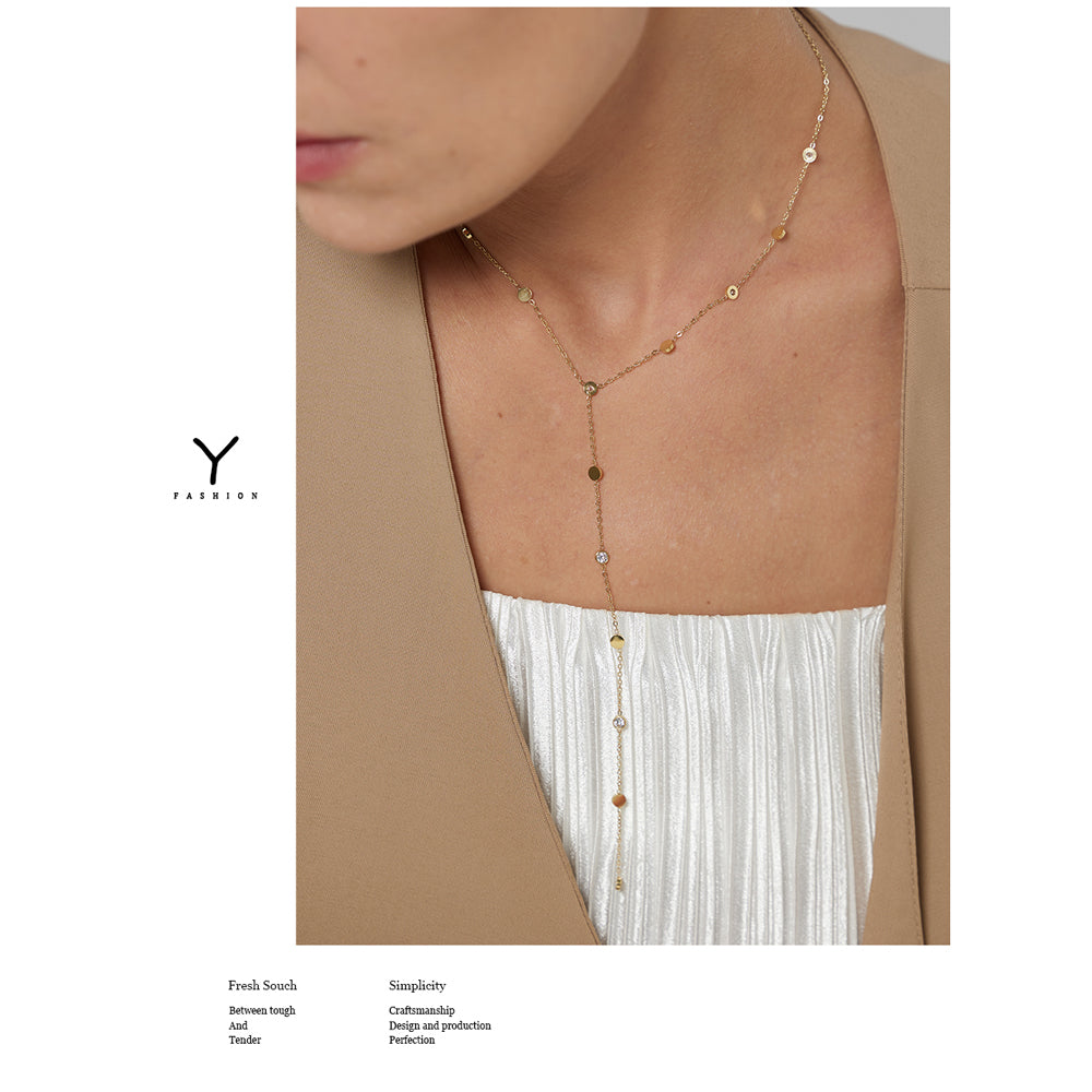 Y-Shaped Long Tassel Necklace for Women in Stainless Steel