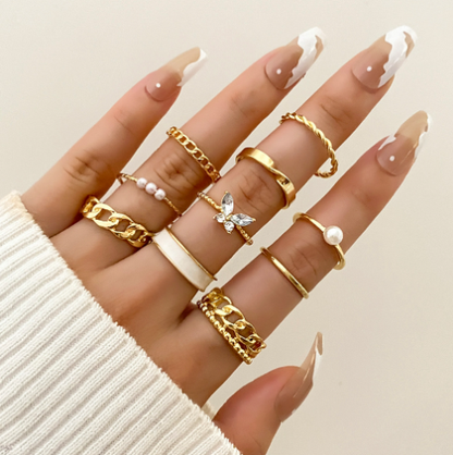 Retro Artistic Relief 12-Piece Ring Collection