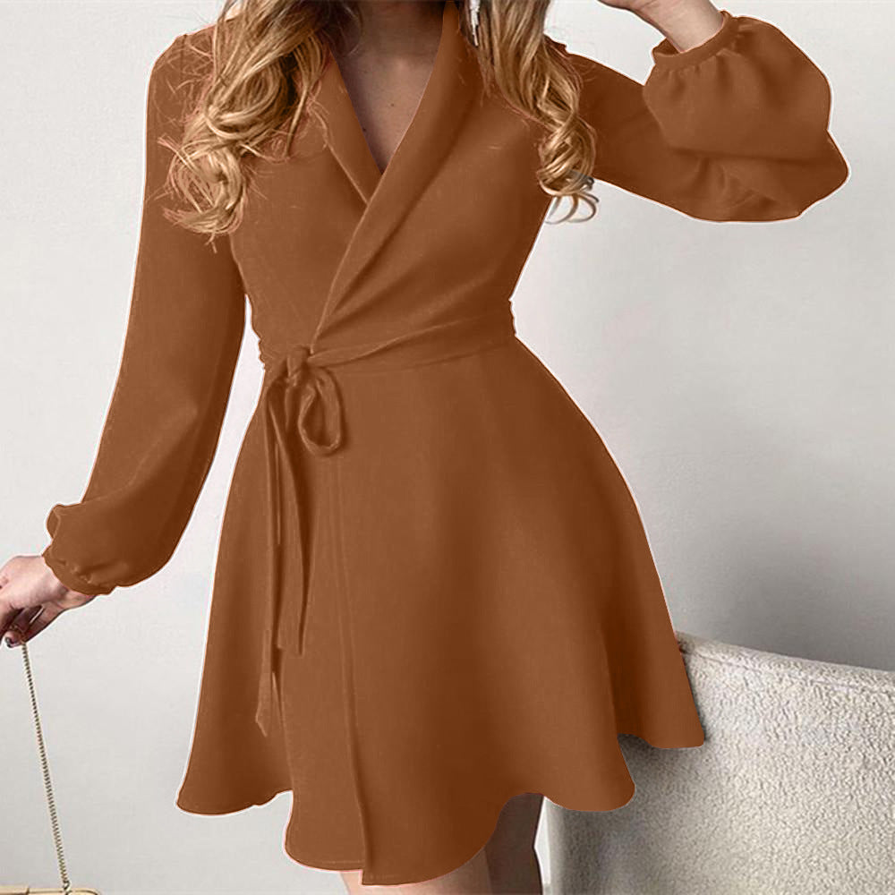 One Piece Lace Up Dress in Color Matching Design