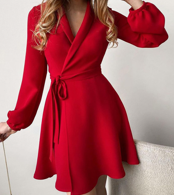 One Piece Lace Up Dress in Color Matching Design