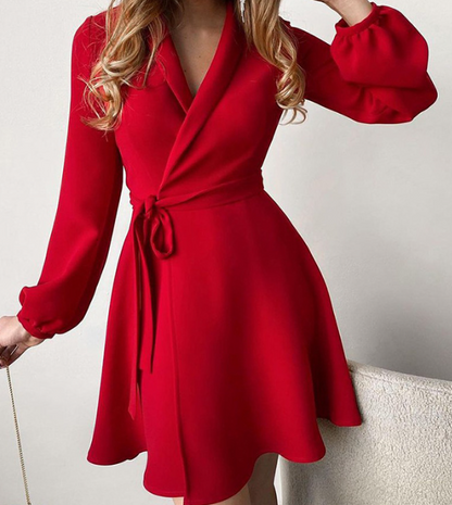 One Piece Lace Up Dress in Color Matching Design
