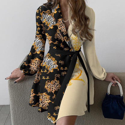 One Piece Lace Up Dress in Color Matching Design