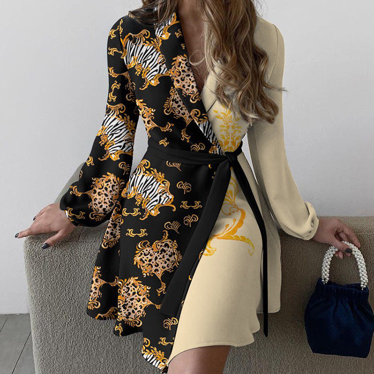One Piece Lace Up Dress in Color Matching Design