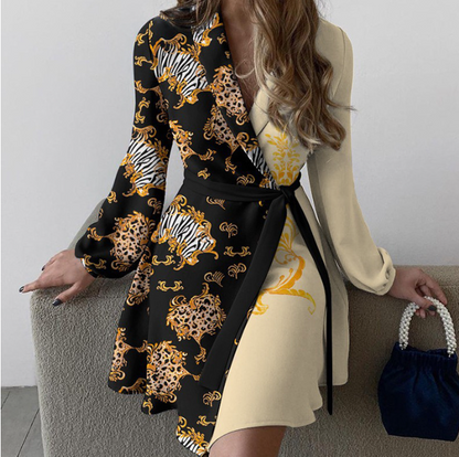 One Piece Lace Up Dress in Color Matching Design